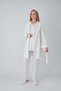 Women's Ecru Self-Patterned Robe and Maternity Pajama Set, 3-Piece Set, Nursing-Friendly, Lace-Trimmed Maternity Pajamas.