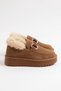 Women's Brown Buckled Fur-Lined Thick Platform Boots. - 5