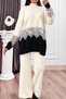 Women's Winter Ecru Elıora Knit Set with Tulle Lace Details P035 - 3