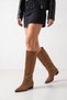 Women's Tan Suede Pointed-Toe Low-Heeled Western Boots. - 6