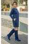 Navy Blue Suede, Ruffled, Thin-Heeled, Knee-High Boot. - 4