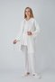 Women's Ecru Self-Patterned Robe and Maternity Pajama Set, 3-Piece Set, Nursing-Friendly, Lace-Trimmed Maternity Pajamas. - 2