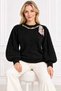 Women's Balloon Sleeve Soft Textured Angora Knit Blouse Sweater with Scarf and Chain Detail. - 7