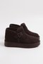 Women's Brown Buckled Suede-Look Thick Platform Ankle Boots with Fur Lining. - 5