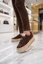Thick-Soled Accessory Lace-Up Sneaker, Genuine Leather, Brown, Women's Casual Walking Shoes, 26K366-2. - 3