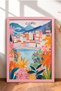 Floral Town Framed Painting on the Shore of Lake Como, Italy Poster, Living Room, Kitchen, Wall Decor, Itp170.