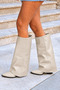 Beige Look Dust Cover Detailed Detachable Boot with Heel, Pointed Toe, Zipper, Women's Shoes - 3