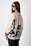 Camel Bird Pattern Oversized Knit Sweater - 4