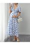 Rochie lunga, Albastru/Alb