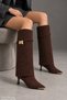 Serenza Detachable Dust Cover Detailed Buckle Zipper Pointed Metal Tip Thin Heel Women's Boots - 5
