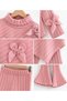 Girl's V-Neck Ribbed Knit Top with Bow Detail - 4