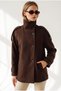 Women's Brown Stand Collar, Epauletted, Belted, Lined Cashmere Coat Kbn-19000026 - 2