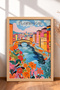 Florence, Stone Bridge, and Colorful Houses – Framed Painting, Italy Poster, Wall Decor, Itp173.