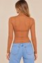 Women's Terracotta-Colored, High-Neck, Long-Sleeved Tulle Blouse. - 8