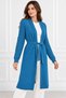 Women's Belted Long Sleeve Double Pocket Embossed Knit Pattern Stylish Casual Indigo Knitwear Long Cardigan - 5