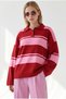 Women's Pink and Red Polo Collar Oversized Knit Sweater Kzk-19001200 - 4