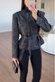 Black Shawl Pattern Belted Jacket - 2653 - 2
