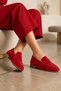 Genuine Leather Women's Red Suede Ballet Flats Pure