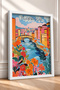 Florence, Stone Bridge, and Colorful Houses – Framed Painting, Italy Poster, Wall Decor, Itp173. - 2