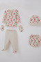 Baby Girl Hospital Outfit, 5-Piece Set, Patterned, 0-3 Months, Ecru. - 2