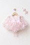 Baby Boutique Girl's Pink Tulle Romper Dress and Hairband Set - Fluffy Tulle, Floral Detail Party Dress.