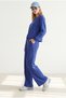 Women's Saks Blue Pants Blouse Loose Fit Yumoş Set Tkm-19000472 - 5
