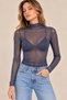 Women's Navy Blue Turtleneck Long Sleeve Tulle Blouse - 3