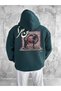 Petrol Green Hooded Oversized Premium Sweatshirt with Horse and Carpet Embroidery.