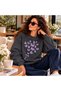 Women's Purple Butterfly Print Graphic Oversized Sweatshirt - Crew Neck, Drop Shoulder, Winter Sweatshirt.