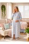 New Season Blue Patterned Shawl Collar Winter Full-Length Button-Detailed Design Long-Sleeved Maternity Robe Set (2-Piece)