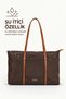 Brown-Tan Shk357 Large Capacity, with Strap, Zippered, Everyday Shopper Shoulder Bag. - 4