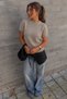 Women's Crew Neck Short Chic Cream Knit Sweater - 2