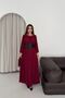 Women's Burgundy Leather Corset-Ruched Detail Full-Length Sandy Dress NBK5047