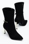 Sara Women's Black Suede Gold-Heel Pointed-Toe Stiletto Heel Boots. - 2