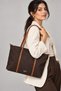 Brown-Tan Shk357 Large Capacity, with Strap, Zippered, Everyday Shopper Shoulder Bag. - 2