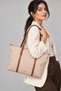 Cream - Taba Shk357 Large Capacity, with Strap, with Zipper, Everyday Shopper Shoulder Bag. - 2