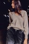 Women's V-Neck Long Sleeve Relaxed Fit Casual Knit Beige Sweater