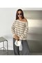 Women's Striped Boat Neck Soft Jazz Oversize Knitwear Sweater - 2