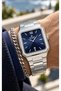 Square Model Classic Men's Watch with Calendar, Silver Steel Strap, Navy Blue Dial, in a Stylish Box + Chain Bracelet.