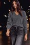 Women's V-Neck Long Sleeve Relaxed Fit Casual Knit Anthracite Sweater - 3