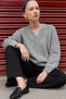 Women's V-Neck Casual Gray Sweater - 4