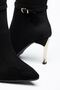 Sara Women's Black Suede Gold-Heel Pointed-Toe Stiletto Heel Boots. - 3