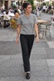 Women's Crew Neck Short Stylish Gray Knit Sweater - 6