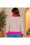 Women's Polo Neck Half-Zip Striped Knit Sweater, Long Sleeve. - 4