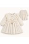 Baby, Girl, Ecru, Lace/Ruffle Detail, Bow, Long Sleeve, Cotton, Muslin Dress. - 3
