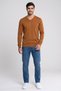 Men V-Neck Long Sleeve Sweater, Mustard - 2