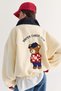 Women's Oversized Plush Sweatshirt with Bear Embroidery, Stand-Up Collar, and Button Details 4241 60286781