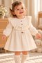Baby, Girl, Ecru, Lace/Ruffle Detail, Bow, Long Sleeve, Cotton, Muslin Dress.
