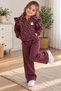 Girls' Plum Hooded Zippered Tracksuit Set with Ruffle Details and a Rabbit Pattern. - 3