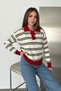 Women's Slim-Fit Striped Polo Neck Button-Down Knit Sweater, Relaxed Fit.
